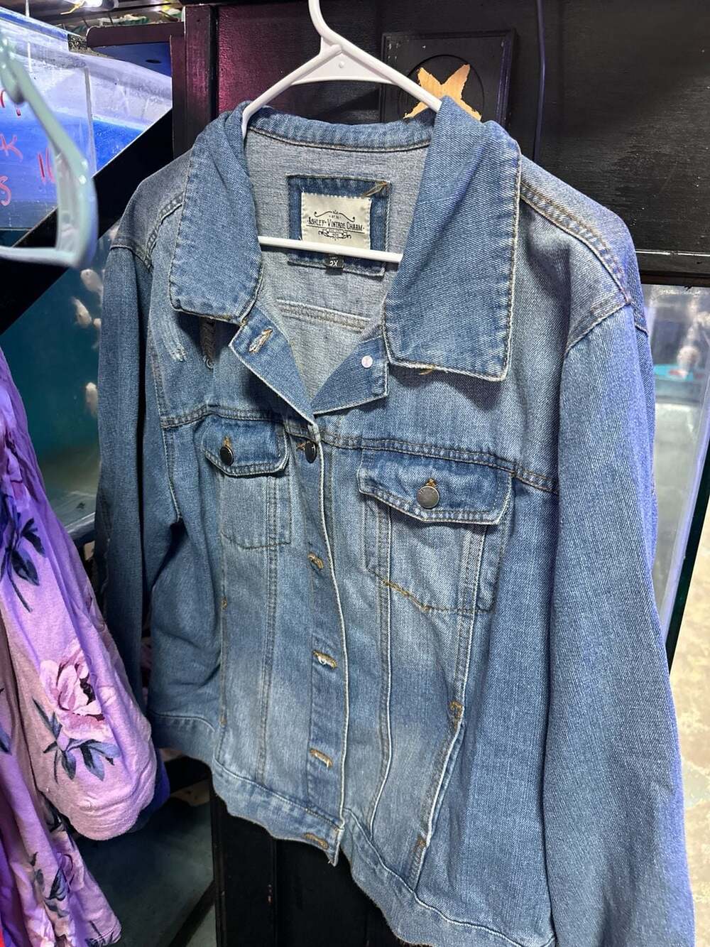 Ashley-Vintage Charm Distressed Light Wash Denim Jacket 2X